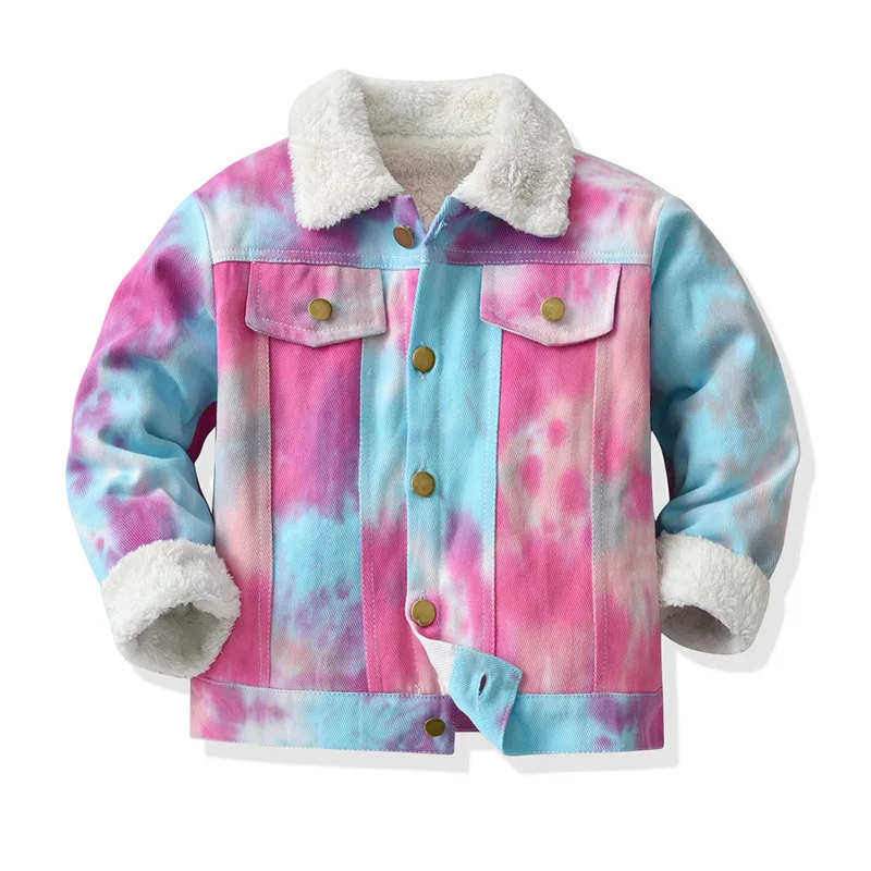 Tie dyed children long sleeve coat baby girls' and boy's thickened denim jacket kids warm fleece outfits, As picture
Tie dyed children long sleeve coat baby girls' and boy's thickened denim jacket kids warm fleece outfits, As picture