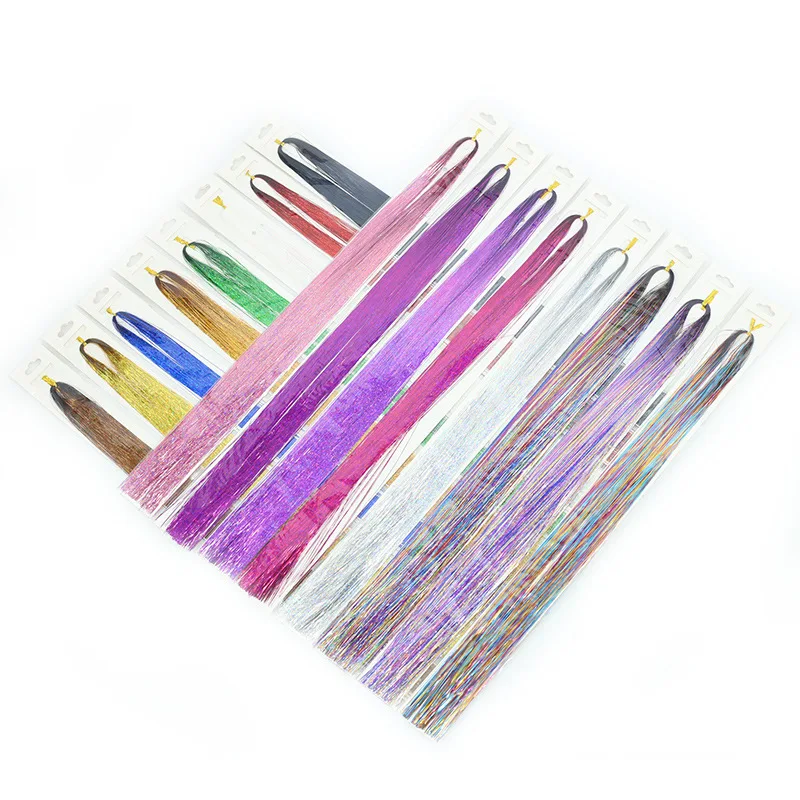 

Bag of 600stran47 Inches Shiny Tinsel Hair Glitter Hair Synthetic Extensions Bling Straight Hairpieces Party Supplies Laser Hair
