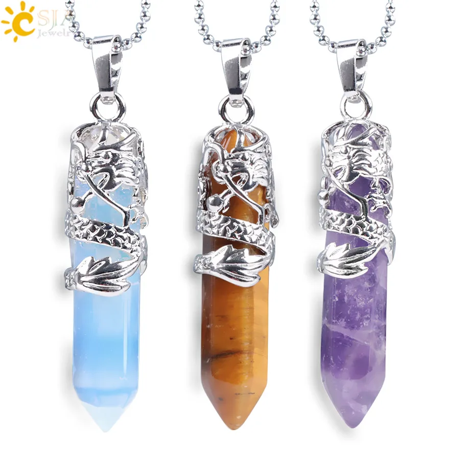 CSJA hot tribal totem dragon natural stone pendants crystal hexagonal point quartz pendant necklace for women men E853
CSJA hot tribal totem dragon natural stone pendants crystal hexagonal point quartz pendant necklace for women men E853