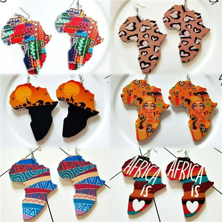 Wholesale Vintage Women Gold African Jewelry Wooden Print Africa Painted Map Earrings High Quality
Wholesale Vintage Women Gold African Jewelry Wooden Print Africa Painted Map Earrings High Quality