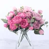 30cm Rose Pink Silk Peony Artificial Flowers Bouquet 5 Big Head And 4 Bud Cheap Flower For Home Wedding Decoration Indoor