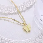 New Fresh Butterfly Necklace Pendant Fashion Women Gold Butterfly Necklace Alloy Acrylic Butterfly Necklace