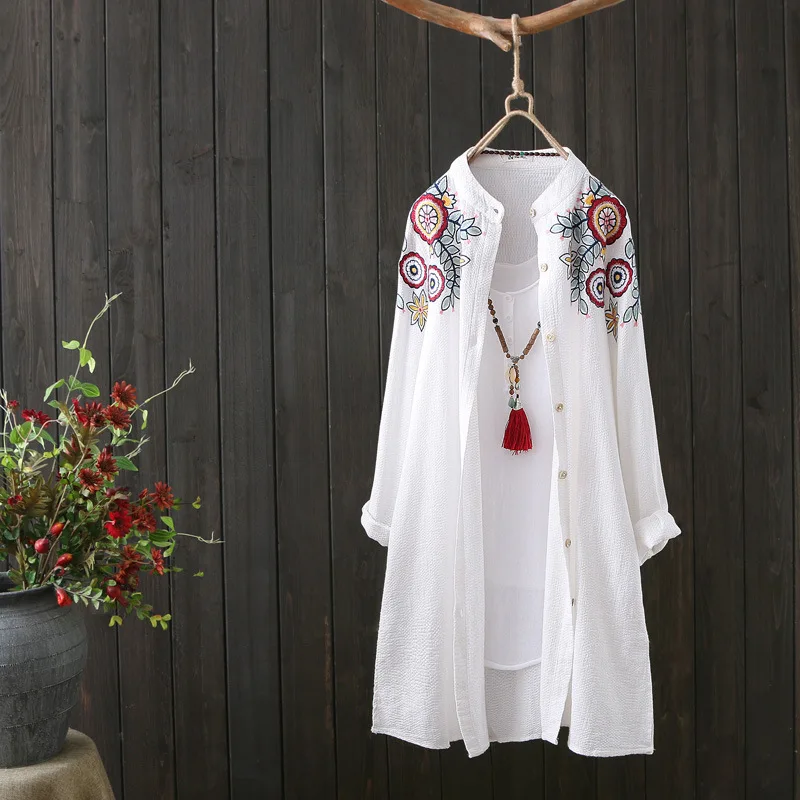 Cotton shirt women's autumn shirt medium long literary top embroidered cardigan Chinese style thin style
Cotton shirt women's autumn shirt medium long literary top embroidered cardigan Chinese style thin style