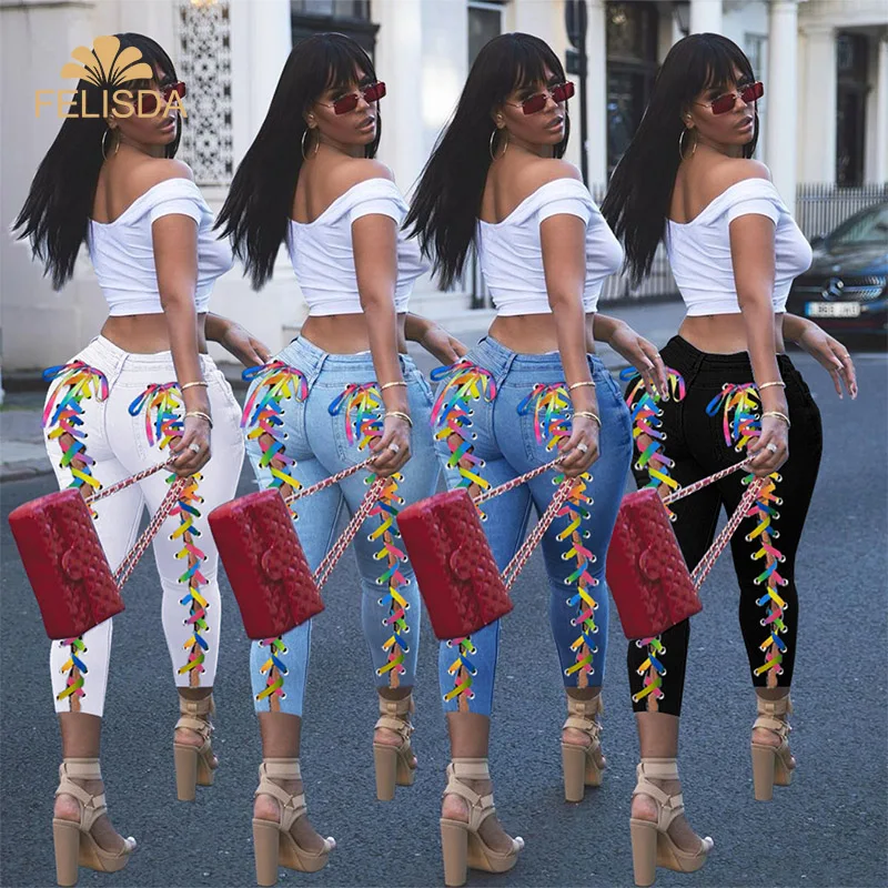 Brand Women Jeans Lace Up Hole Sheath Elastic High Waist Pencil Denim Pants Fashion Ripped Jeans Trousers For Women Clothing
Brand Women Jeans Lace Up Hole Sheath Elastic High Waist Pencil Denim Pants Fashion Ripped Jeans Trousers For Women Clothing