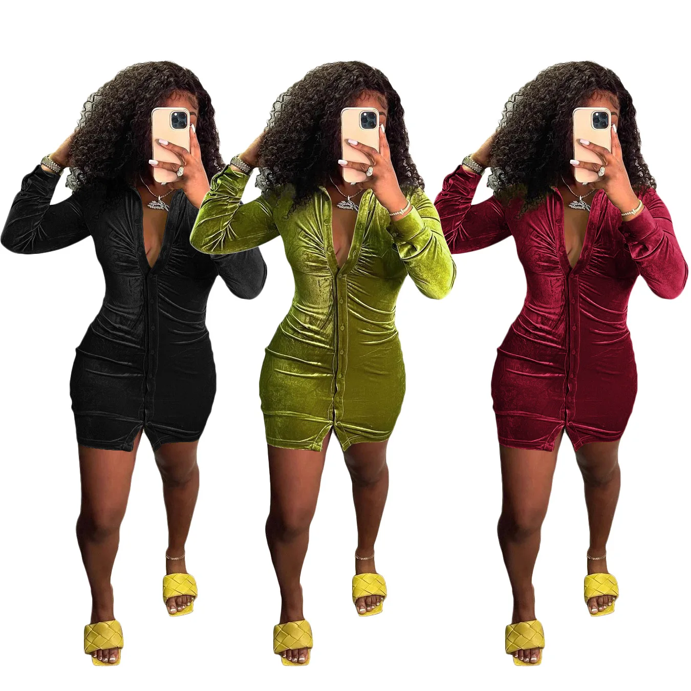 Velvet Girls Shirt Dress Tight Short Party Women Clothing Button Front Long Sleeve Solid Women Dresses Skirts, 3 colors
Velvet Girls Shirt Dress Tight Short Party Women Clothing Button Front Long Sleeve Solid Women Dresses Skirts, 3 colors