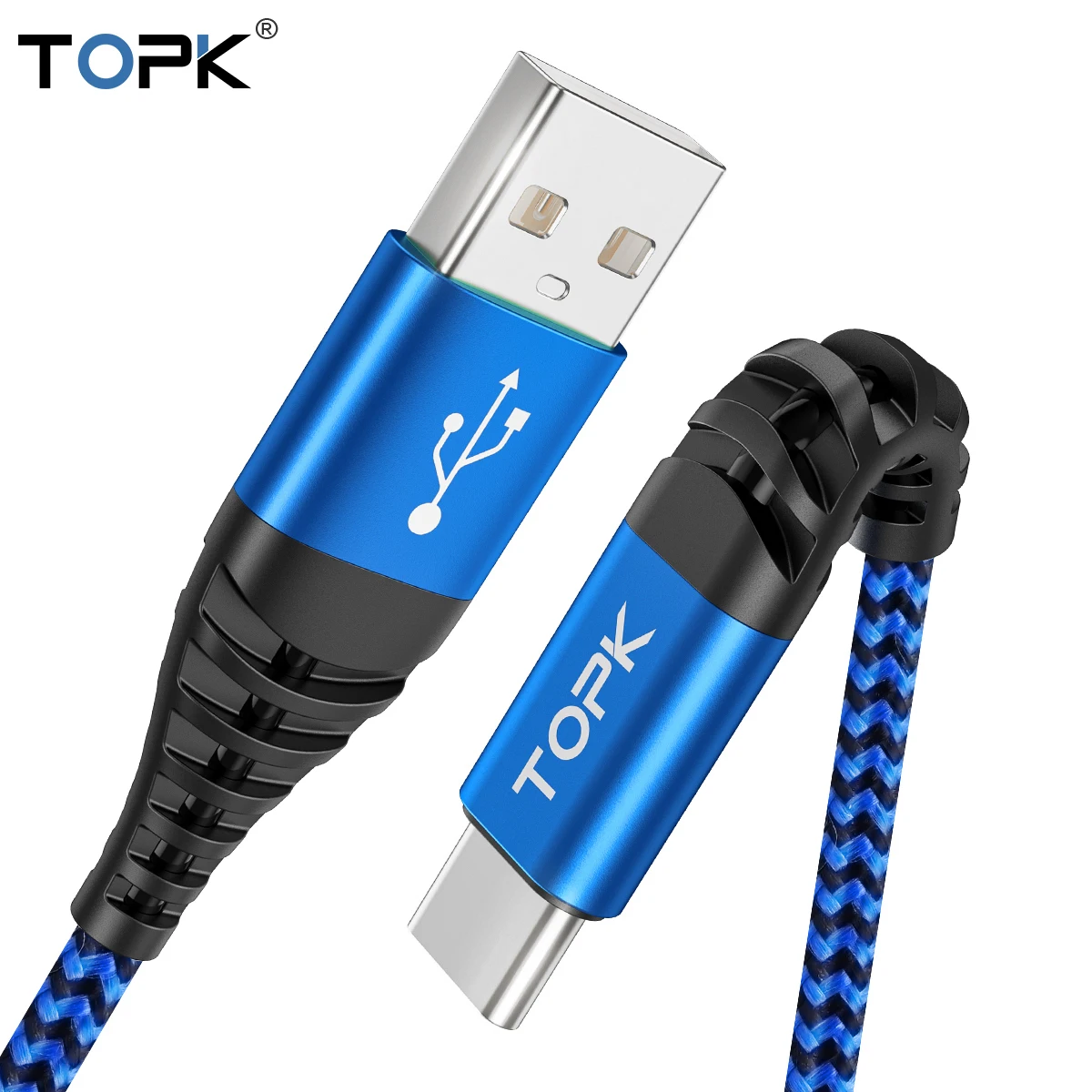 

TOPK AN24 1M(3.3ft) 3A QC3.0 Nylon Braided USB Micro Data Type C Cable For Iphone Samsung Charger, Black / black