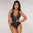 2019 Women's Sexy One Piece Halter Mesh Patch Work Deep V-neck Swimsuit Bikini Swimwear Beachwear