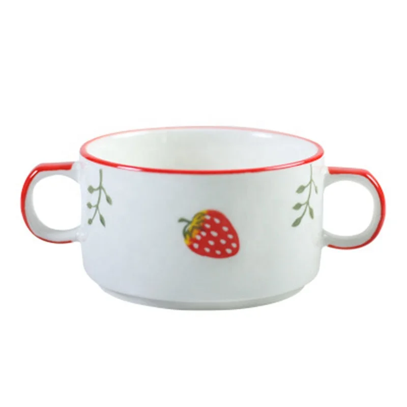 Ceramic Nordic Style Handle Household Cute Bowl, Red/yellow 
Ceramic Nordic Style Handle Household Cute Bowl, Red/yellow