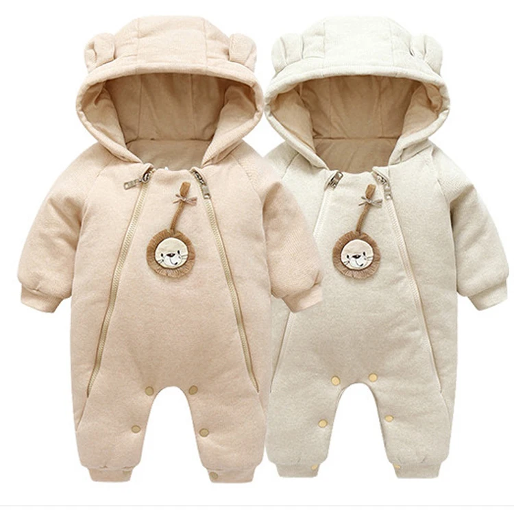

Baby Cotton Coat Romper Cotton Warm Infant Baby Clothes Double Open Zipper Jumpsuit High Quality New 100% Cotton Knitted Winter, Beige/brown