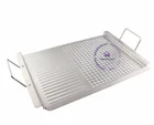 mat polished stainless steel inclined cutting BBQ topper grilling tray barbecue pan with handle roasting skewers