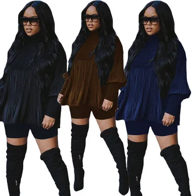 B54228A In stock new style woman fashion pleated dress t-shirt with shorts set, Shown
B54228A In stock new style woman fashion pleated dress t-shirt with shorts set, Shown