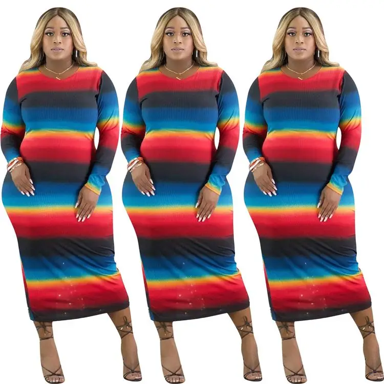 Lowest Price Fall 2021 Plus Size Tie Dye Stripped Long Sleeves Round Collar Casual Women Clothing Lady Dresses
Lowest Price Fall 2021 Plus Size Tie Dye Stripped Long Sleeves Round Collar Casual Women Clothing Lady Dresses
