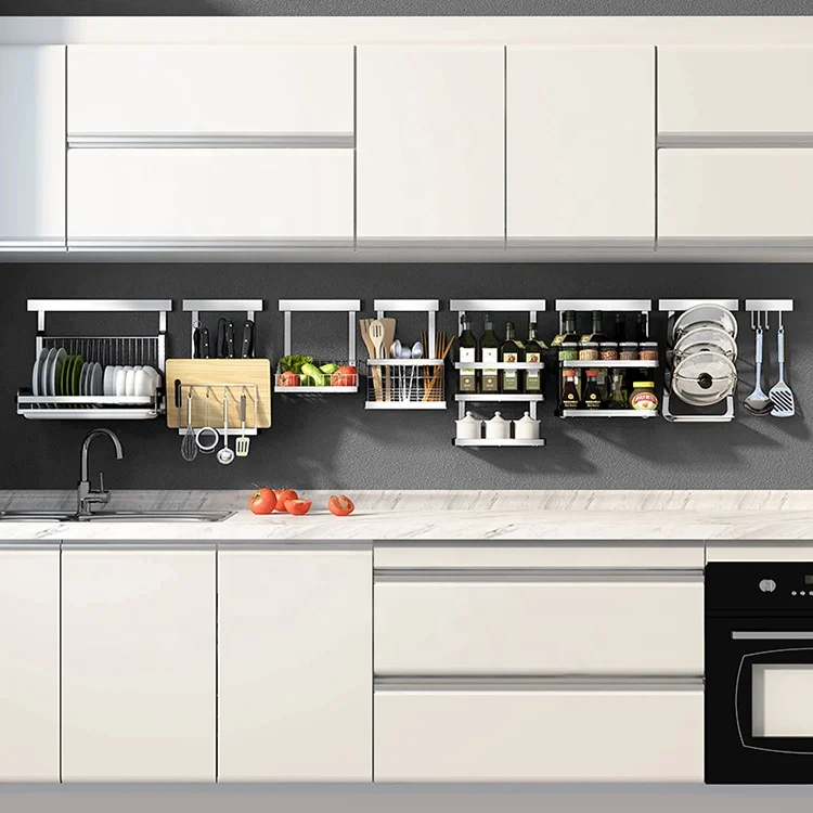 201 stainless steel punching-free wall-mounted storage rack package household kitchen items, Silver
201 stainless steel punching-free wall-mounted storage rack package household kitchen items, Silver