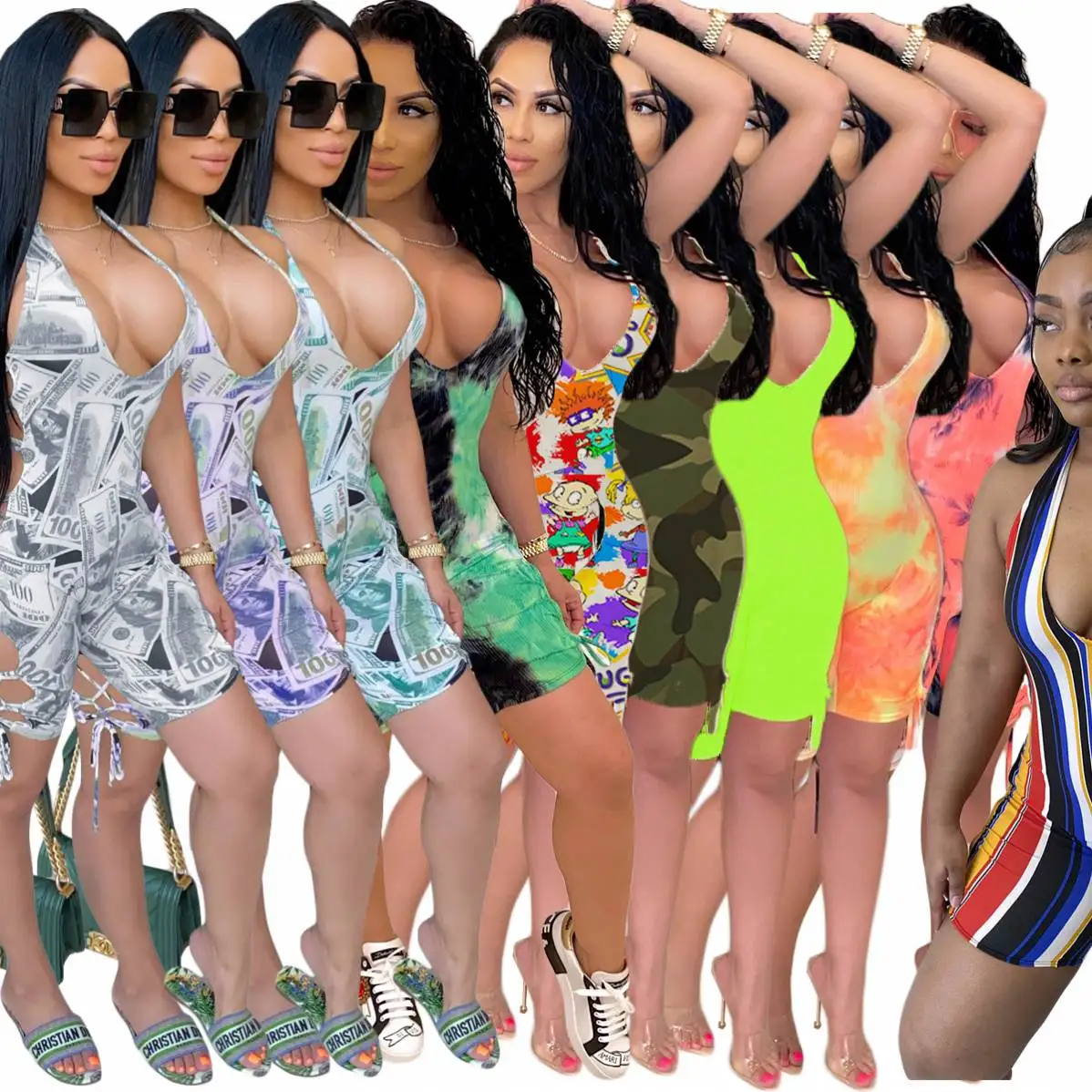 Wholesale summer new fashion women sexy cut out tie dye rompers short backless bandage jumpsuit, Picture
Wholesale summer new fashion women sexy cut out tie dye rompers short backless bandage jumpsuit, Picture
