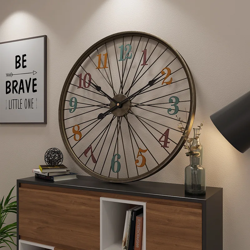Antique round 24inch metal bicycle wheel shaped wall clock for wall decoration and bar decoration, As photo
Antique round 24inch metal bicycle wheel shaped wall clock for wall decoration and bar decoration, As photo