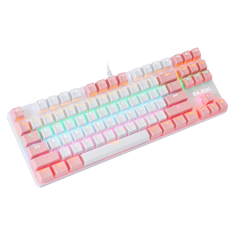 Bajeal 87 keys mechanical keyboard RGB breathing light White and pink gaming OEM mechanical keyboard
Bajeal 87 keys mechanical keyboard RGB breathing light White and pink gaming OEM mechanical keyboard