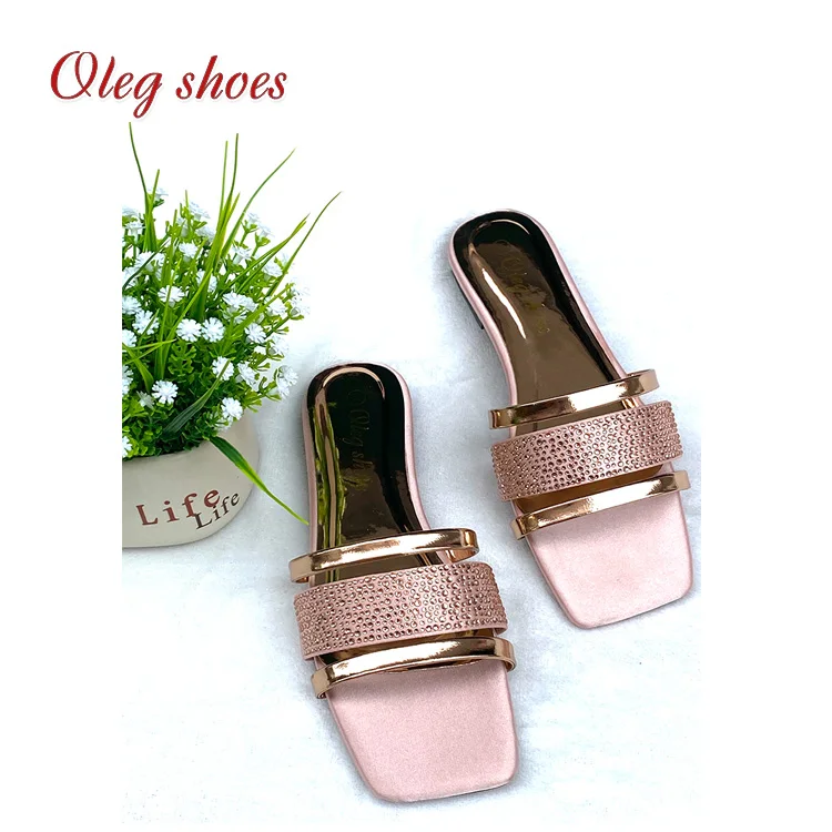 Olegshoes 2021 women's slippers slides with rhinestones casual flat slippers