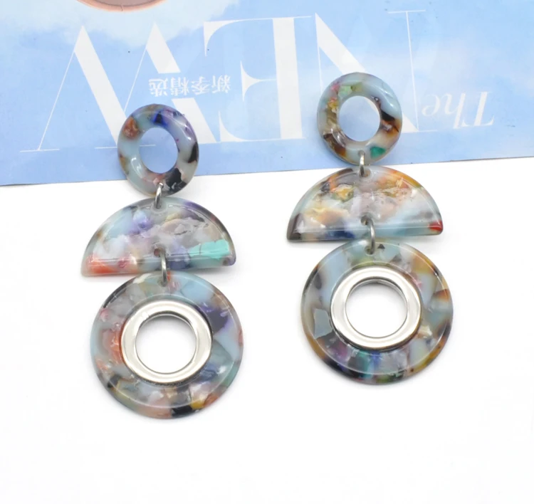 2021 round shape marble acetate elegant inspired earrings women