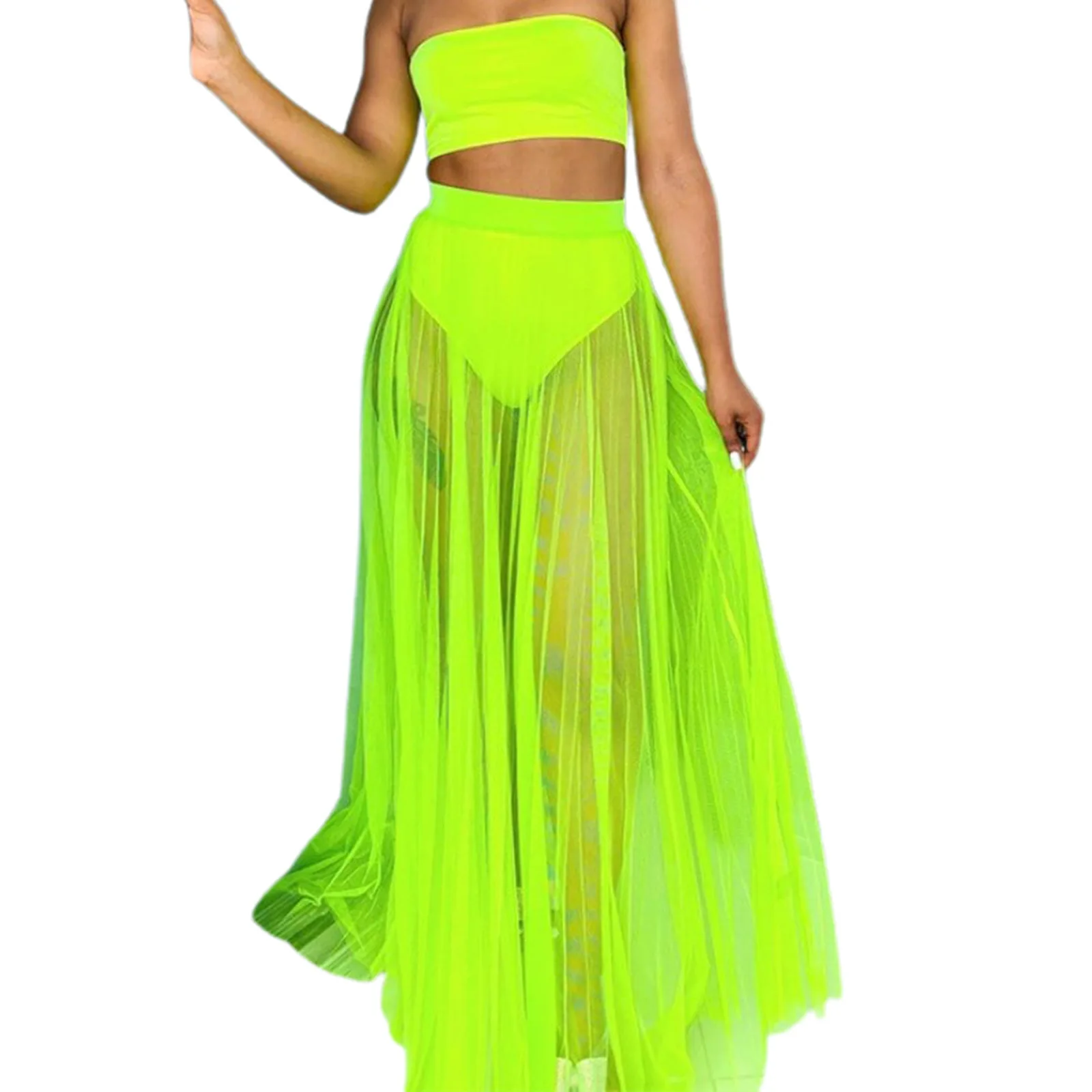 Neon 2021 Tube Top Bikini Set High Waist Swimwear Woman Beachwear 3 Piece Swimsuit With Long Mesh Skirt Bathing Suit, 3 pc bikini 
Neon 2021 Tube Top Bikini Set High Waist Swimwear Woman Beachwear 3 Piece Swimsuit With Long Mesh Skirt Bathing Suit, 3 pc bikini