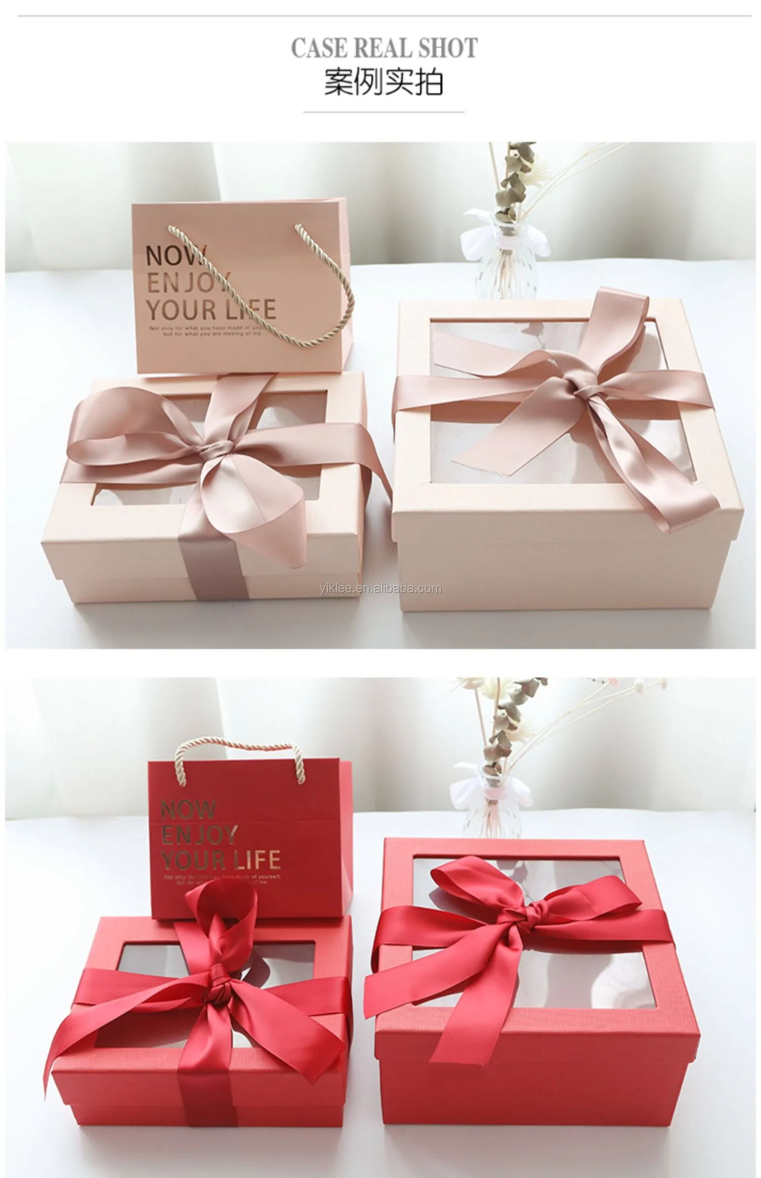 packaging box black gift boxes with window lid and ribbon paper