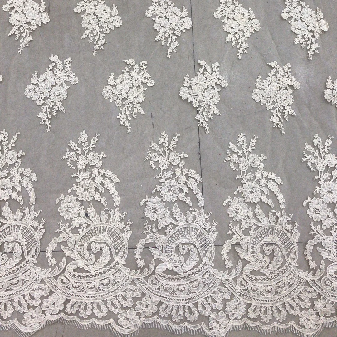 Elegant wedding gown embroidered floral cord bridal lace fabric ivory, Accept customized color
Elegant wedding gown embroidered floral cord bridal lace fabric ivory, Accept customized color