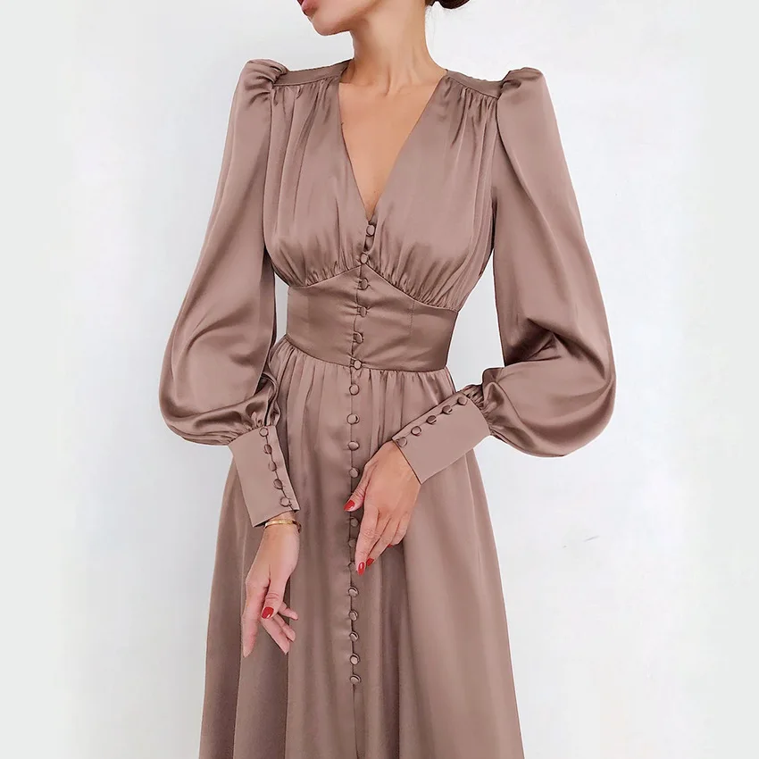 New arrival design sense lantern sleeves waist thin temperament slim women long skirt satin dress
New arrival design sense lantern sleeves waist thin temperament slim women long skirt satin dress
