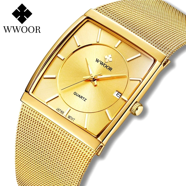 WWOOR 8831 Luxury Gold Watches For Men Square Quartz Watch Slim Steel Mesh Waterproof Date Wrist Watch Men Top Gift Relogios
WWOOR 8831 Luxury Gold Watches For Men Square Quartz Watch Slim Steel Mesh Waterproof Date Wrist Watch Men Top Gift Relogios