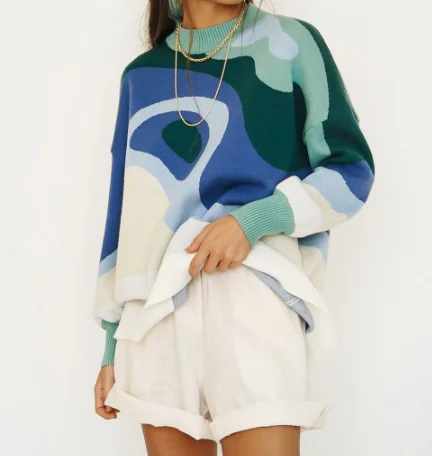 2021 Vintage Tie Dye Jumper Outfit Winter Knitted Sweater Tops Women Loose Y2K Pullover Sweaters, Blue and custom
2021 Vintage Tie Dye Jumper Outfit Winter Knitted Sweater Tops Women Loose Y2K Pullover Sweaters, Blue and custom