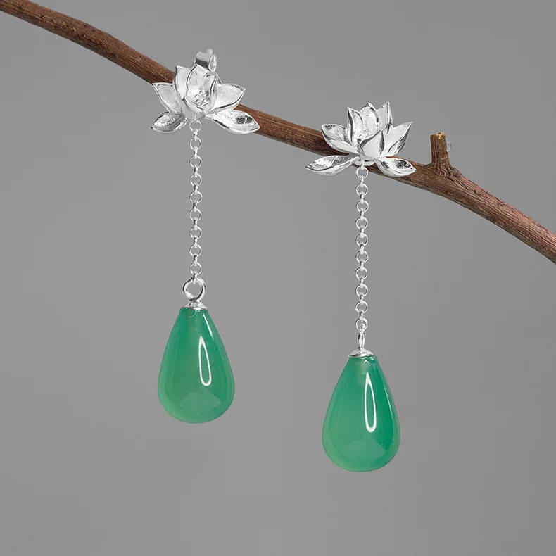 925 Sterling Silver Jewelry Natural Green Agate Lotus Flower Drop Earrings For Women Gifts
925 Sterling Silver Jewelry Natural Green Agate Lotus Flower Drop Earrings For Women Gifts