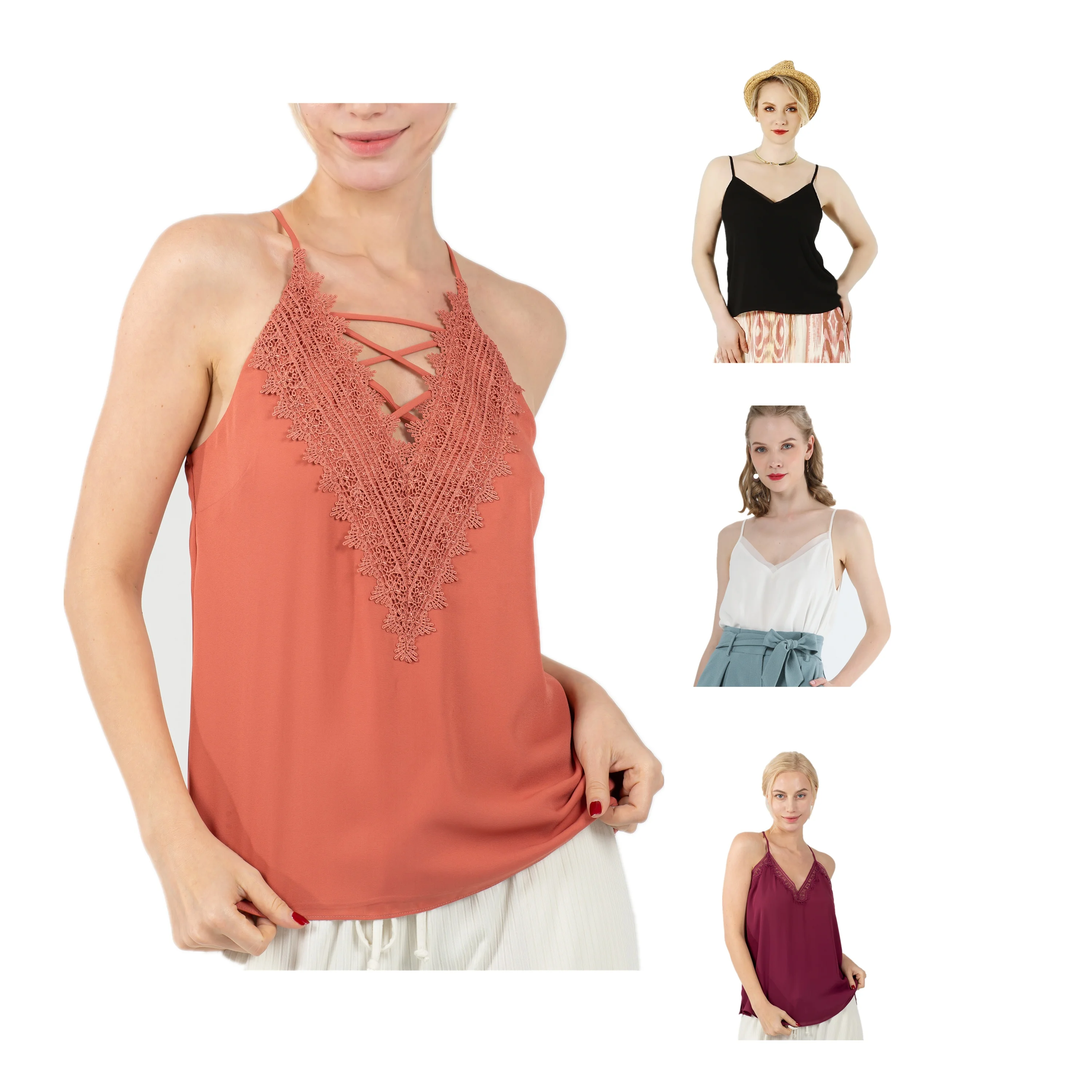 2021 Sexy Sleeveless Spaghetti Straps V Neck Solid Lace Racer Back Cami Tank Tops for Women, Customized color
2021 Sexy Sleeveless Spaghetti Straps V Neck Solid Lace Racer Back Cami Tank Tops for Women, Customized color