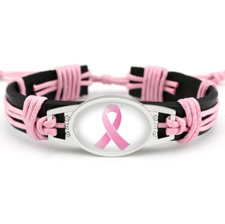Breast Cancer Fighter Pink Ribbon Bracelet Custom Logo Alloy Hand Knitting Leather Wax Rope Ribbon Bracelet, Pink, yellow, red, orange, green, purple
Breast Cancer Fighter Pink Ribbon Bracelet Custom Logo Alloy Hand Knitting Leather Wax Rope Ribbon Bracelet, Pink, yellow, red, orange, green, purple