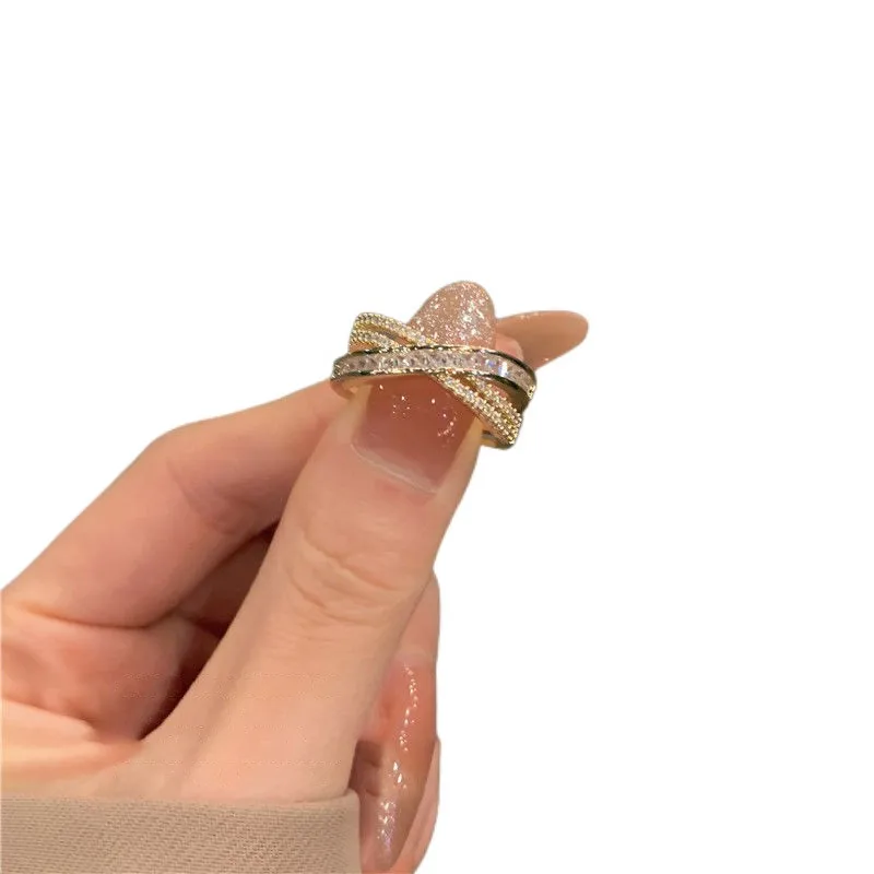 French style fashion contracted ring set diamond cross opening red temperament hand ornaments, Gold
French style fashion contracted ring set diamond cross opening red temperament hand ornaments, Gold