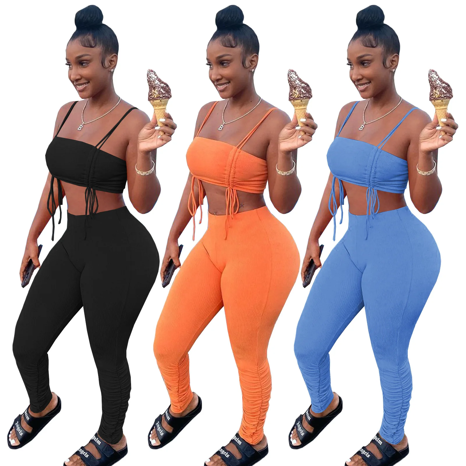 Summer Solid Color Drawstring Tube Top Pleated Sling Crop Tops And Smocked Trousers Women Sexy Sleeveless Vest 2 Piece Sets
Summer Solid Color Drawstring Tube Top Pleated Sling Crop Tops And Smocked Trousers Women Sexy Sleeveless Vest 2 Piece Sets