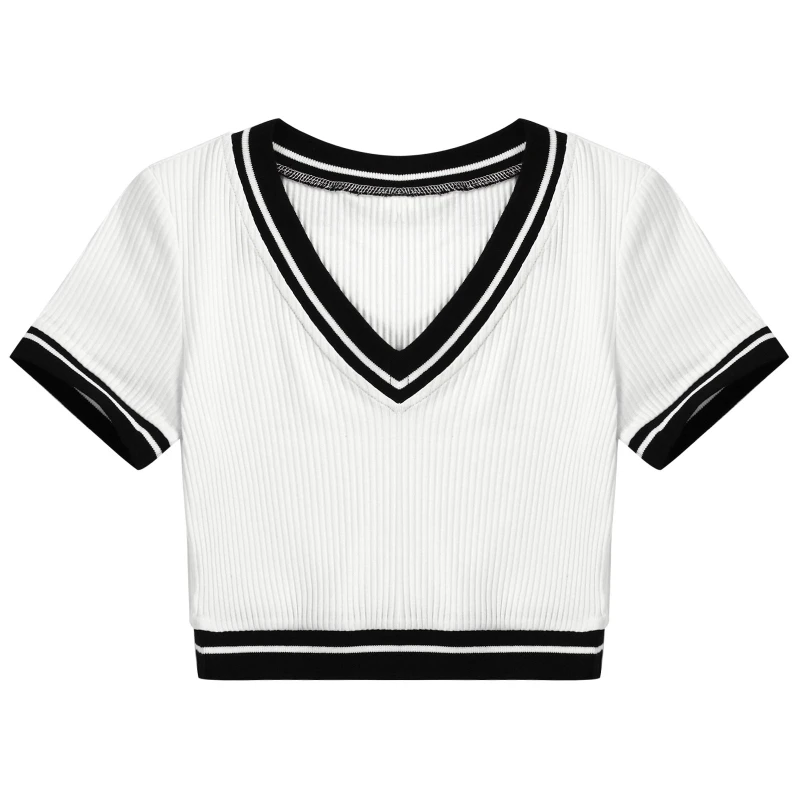 New Arrived Summer Y2K Women Clothes V Neck Short Sleeve Ribbed Top Girls Mini T-Shrit Pullover Crop Tops
New Arrived Summer Y2K Women Clothes V Neck Short Sleeve Ribbed Top Girls Mini T-Shrit Pullover Crop Tops