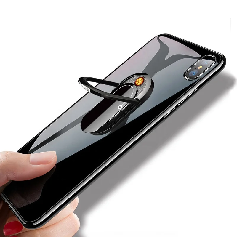 

Portable Cell Phone Car Holder Cigarette Lighter Creative Finger Ring Buckle USB Charging Lighter Electric Lighter For Smoking, Blue / color / black / matte black