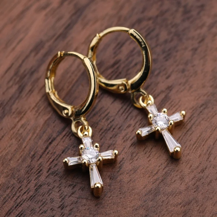 High Quality New Design Gold Plated Zricon White Earring CZ Micro Pave Cross Crucifix Charm Pendant Hoop Drop Earrings Women
High Quality New Design Gold Plated Zricon White Earring CZ Micro Pave Cross Crucifix Charm Pendant Hoop Drop Earrings Women