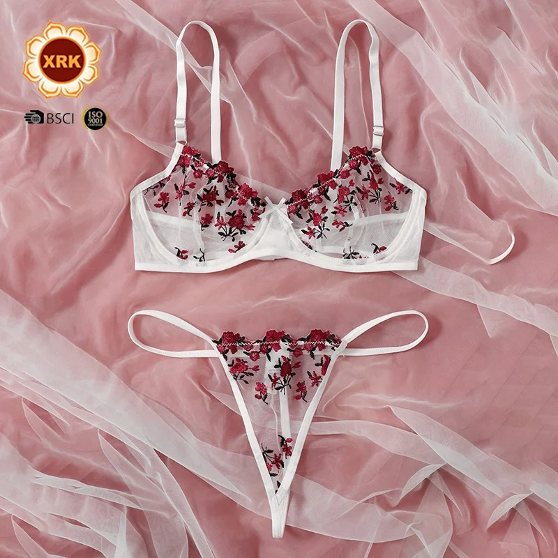 Popular Fashion Designer Mesh Lingeries Women Red Embroidered Flowers Bras And Thongs Sets
Popular Fashion Designer Mesh Lingeries Women Red Embroidered Flowers Bras And Thongs Sets