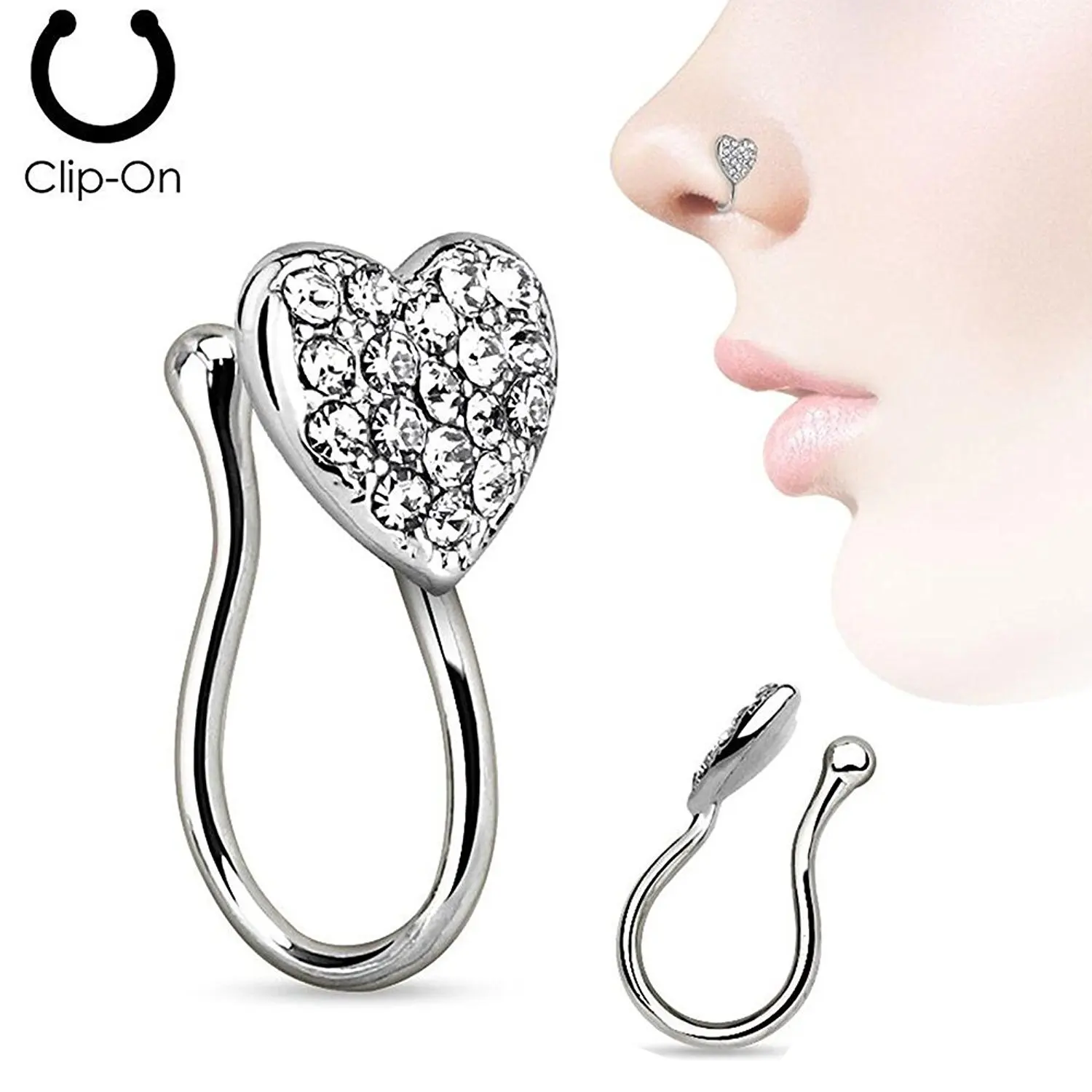 Nose Cuff Faux Nose Ring Gold Color Heart Shape Non Piercing Nose Clip Body Jewelry, Gold/silver/rose gold 
Nose Cuff Faux Nose Ring Gold Color Heart Shape Non Piercing Nose Clip Body Jewelry, Gold/silver/rose gold