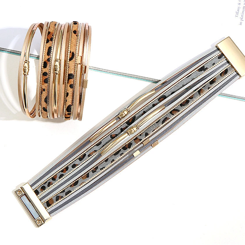 Fashion Wholesale Popular Leopard Pattern Magnetic Multi layer Leather Bracelet Jewelry For Women
Fashion Wholesale Popular Leopard Pattern Magnetic Multi layer Leather Bracelet Jewelry For Women