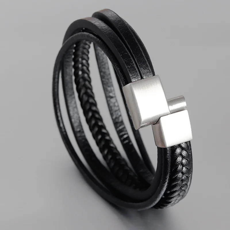 Punk Handmade Braiding Multi Layer Wrap Genuine Leather Bracelet Stainless Steel Buckle Men Leather Bracelet for Father's Gifts
Punk Handmade Braiding Multi Layer Wrap Genuine Leather Bracelet Stainless Steel Buckle Men Leather Bracelet for Father's Gifts