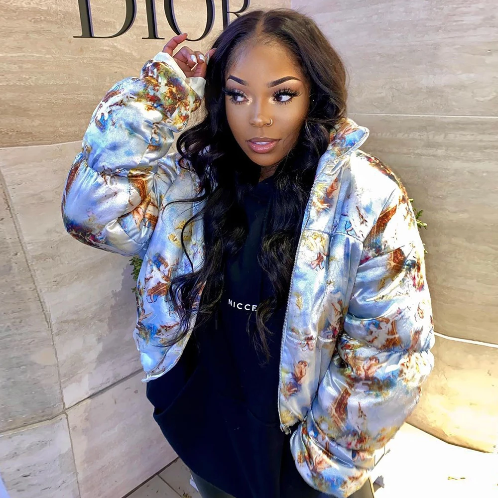 Trend Winter Cropped Silver Color Puffer Jacket Women'S Vintage Printing Down Coat Cotton Padded Shiny Bubble Coats For Ladies
Trend Winter Cropped Silver Color Puffer Jacket Women'S Vintage Printing Down Coat Cotton Padded Shiny Bubble Coats For Ladies
