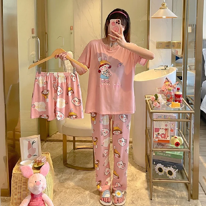 Wholesale Women Cute Cartoon Piyama Loose Pajamas Short Sleeve Shorts Pants 3Pcs Sets Women Sleepwear Milk Silk Pyjama Set, Picture shows
Wholesale Women Cute Cartoon Piyama Loose Pajamas Short Sleeve Shorts Pants 3Pcs Sets Women Sleepwear Milk Silk Pyjama Set, Picture shows