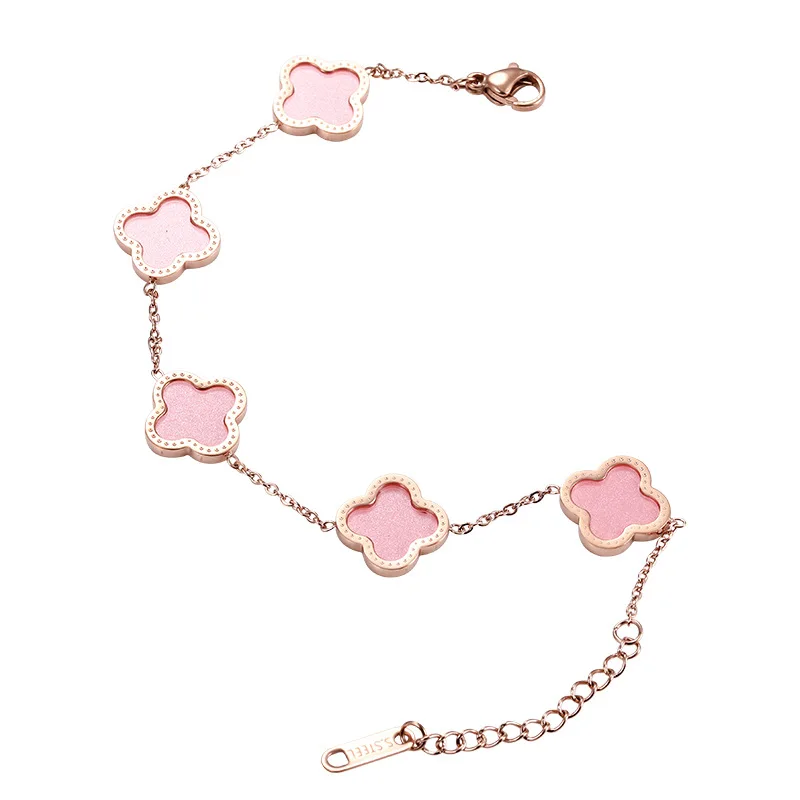 KOMI Korean Rose Gold Stainless Steel Multicolor Four-leaf Clover Jewelry Chains Bracelet for Girls, Red,green,pink,black,white
KOMI Korean Rose Gold Stainless Steel Multicolor Four-leaf Clover Jewelry Chains Bracelet for Girls, Red,green,pink,black,white