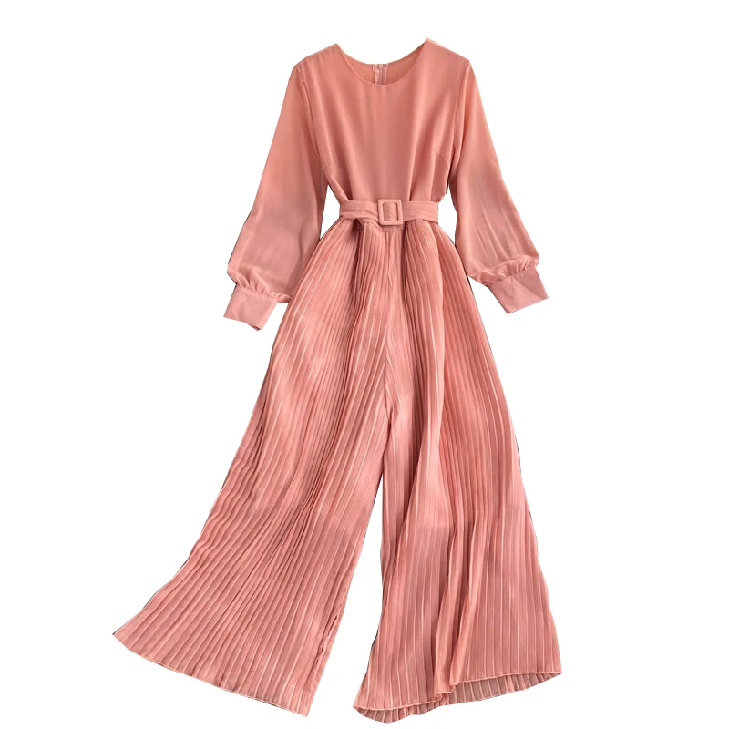 Women's Spring and Autumn Jumpsuit New Solid Color Round Neck Long-sleeved Pleated Wide-leg Pants Lace Up Thin Jumpsuit LL061
Women's Spring and Autumn Jumpsuit New Solid Color Round Neck Long-sleeved Pleated Wide-leg Pants Lace Up Thin Jumpsuit LL061