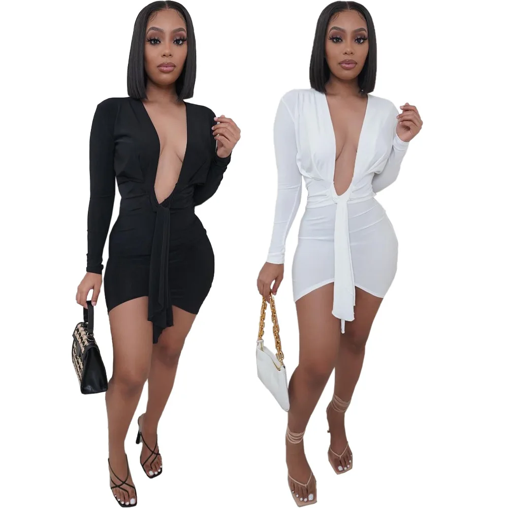 LQ-015 Women'S New Spring Solid Color Deep V Lace-Up Hip Skirt Long-Sleeved Pleated Sexy Ultra-Short Dress
LQ-015 Women'S New Spring Solid Color Deep V Lace-Up Hip Skirt Long-Sleeved Pleated Sexy Ultra-Short Dress