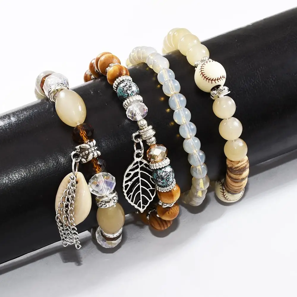 4Pcs/Set Handmade Acrylic Beaded Bracelet with Shell Leaf Pendant Women Bohemian Party Jewelry, Pink,white,black ,colorful
4Pcs/Set Handmade Acrylic Beaded Bracelet with Shell Leaf Pendant Women Bohemian Party Jewelry, Pink,white,black ,colorful