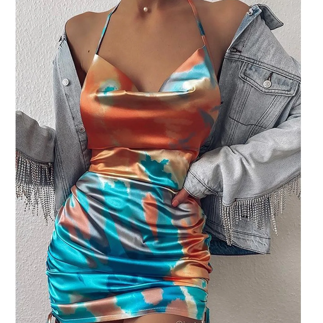 Drawstring Print Tie-dye Satin Sexy Dress Women Ruched Strap Slim Backless Bodycon Dresses Female Elagent Sumemr Dress
Drawstring Print Tie-dye Satin Sexy Dress Women Ruched Strap Slim Backless Bodycon Dresses Female Elagent Sumemr Dress