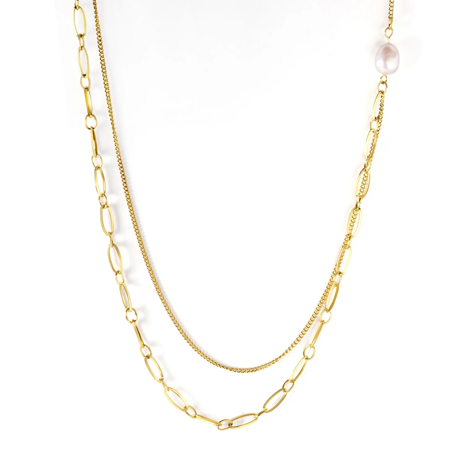 2021 most fashionable stainless steel pendant pearl double chain necklace, Gold/silver available
2021 most fashionable stainless steel pendant pearl double chain necklace, Gold/silver available
