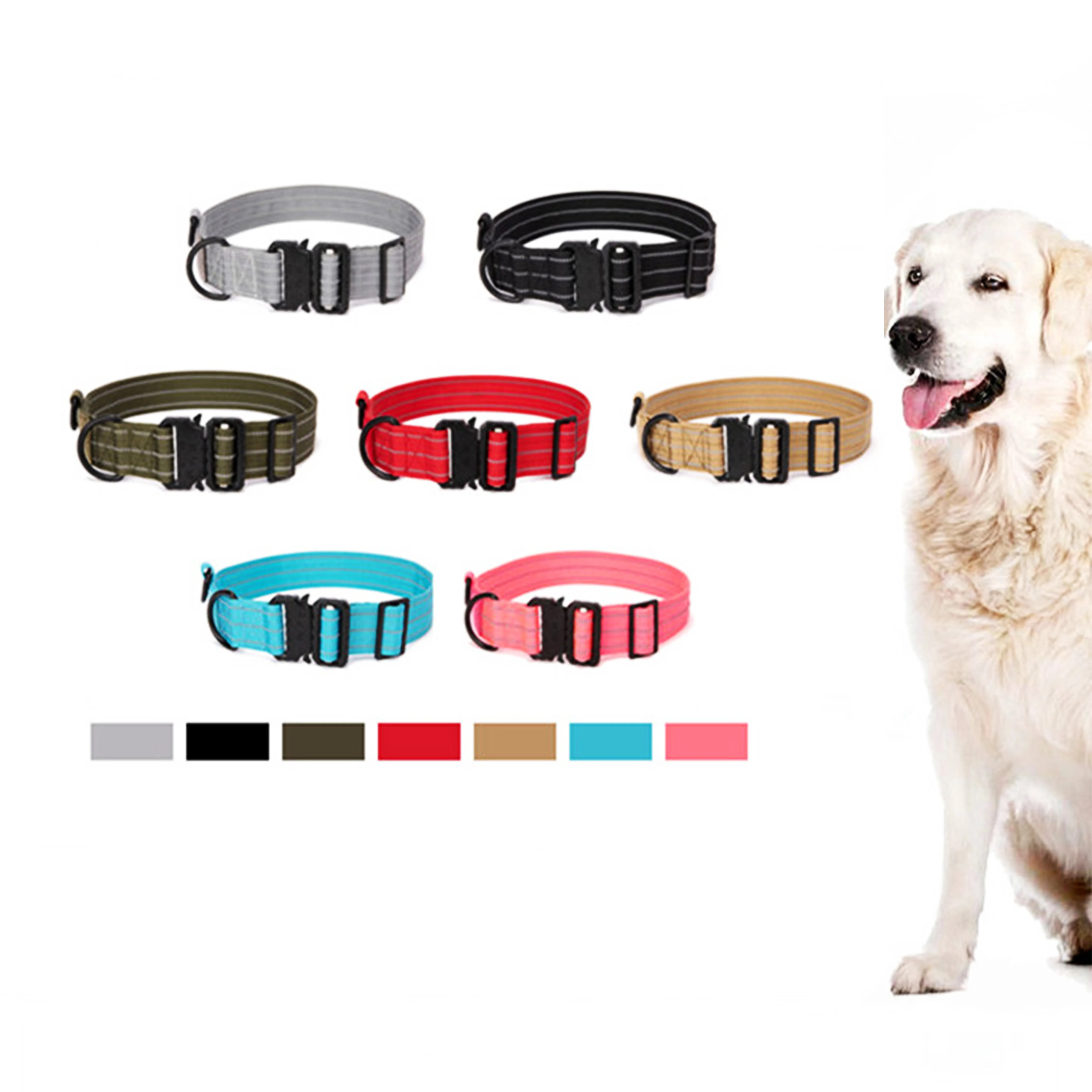OEM Wholesale Tactical Dog Collar Reflective Nylon Dog Cat Collar For Training Walking Glowing In Dark Dog Leashes And Collars, Pms color
OEM Wholesale Tactical Dog Collar Reflective Nylon Dog Cat Collar For Training Walking Glowing In Dark Dog Leashes And Collars, Pms color