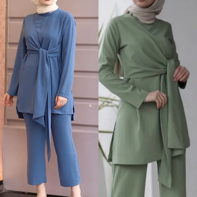 New design long sleeve tunics for women muslim fashion casual simple color tunic pant suit
New design long sleeve tunics for women muslim fashion casual simple color tunic pant suit